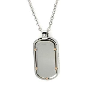 Damiani Stainless Steel Dog Tag Diamond Necklace
